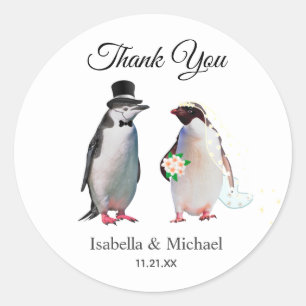 Elegantes Pinguin-Paar Danke Hochzeit Runder Aufkleber