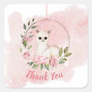 Elegantes Pink Baby Girl Watercolor Script Vielen Quadratischer Aufkleber