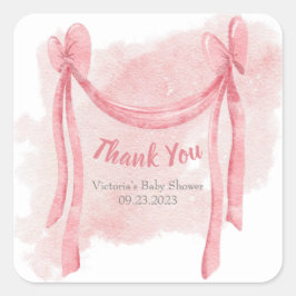 Elegantes Pink Baby Girl Watercolor Script Vielen  Quadratischer Aufkleber