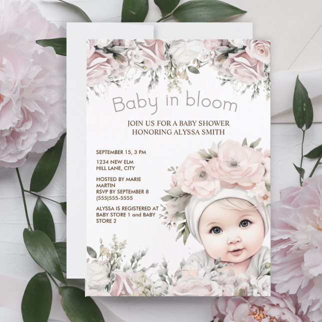Elegantes Pink Baby in Bloom Girl Baby Shower Einladung (Von Creator hochgeladen)