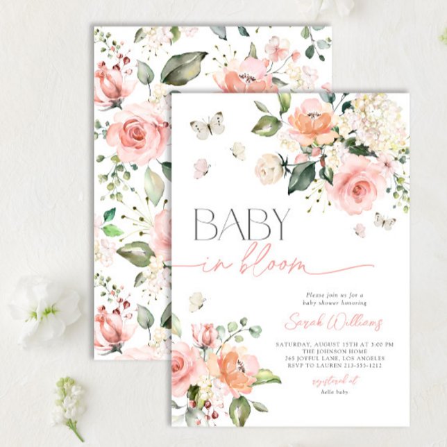 Elegantes Pink Baby in Bloom Script Girl Baby Show Einladung (Von Creator hochgeladen)