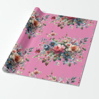 Elegantes Pink Blue Wildblume Bouquet Design. Geschenkpapier