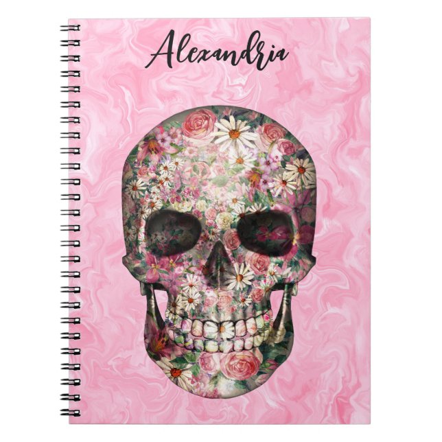Elegantes Pink Boho Blues Skull-Notebook Notizblock (Vorderseite)
