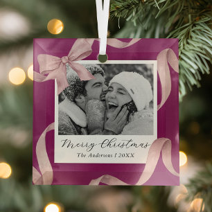 Elegantes Pink Bow Foto Ornament Aus Glas
