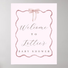 Elegantes Pink Bow Girl Babydusche Begrüßungszeich Poster