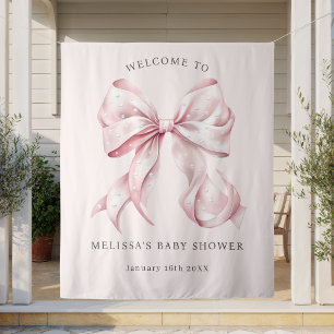 Elegantes Pink Bow & Pearls Baby Shower Tapestry Wandteppich