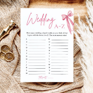 Elegantes Pink Bow Wedding A-Z Brautparty Game Einladung