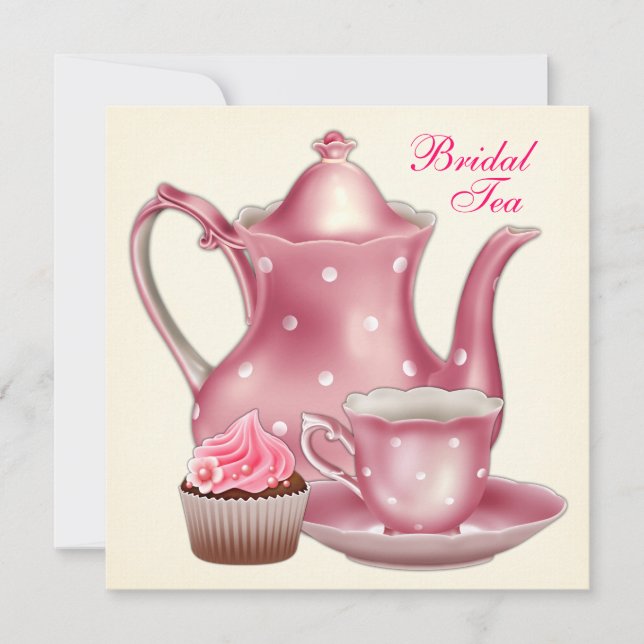 Elegantes Pink Bridal Tea Party Einladung (Vorderseite)