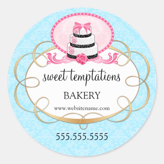 Elegantes Pink Cake Bakery Packaging Runder Aufkleber (Vorderseite)