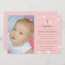 Elegantes Pink Daisies Girl Religious Baptism Foto