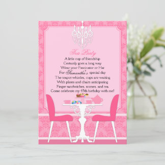 Elegantes Pink Damask Birthday Tea Party Einladung