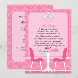Elegantes Pink Damask Birthday Tea Party Einladung