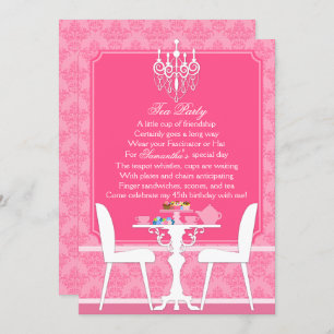Elegantes Pink Damask Birthday Tea Party Einladung