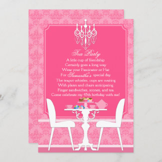 Elegantes Pink Damask Birthday Tea Party Einladung