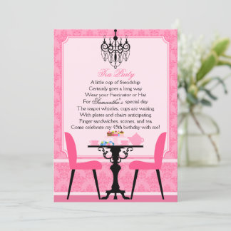 Elegantes Pink Damask Birthday Tea Party Einladung