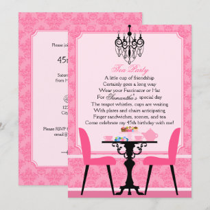 Elegantes Pink Damask Birthday Tea Party Einladung