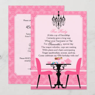 Elegantes Pink Damask Birthday Tea Party Einladung