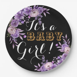 Elegantes Pink Floral Baby Girl Dusche Party Pappteller