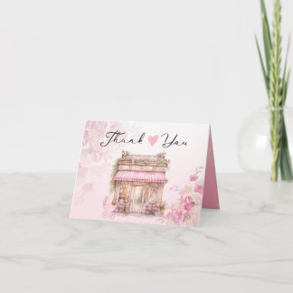 Elegantes Pink Florales Boutique Vintage Café Dankeskarte