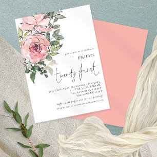 Elegantes Pink Florals 21. Geburtstagsparty Einladung
