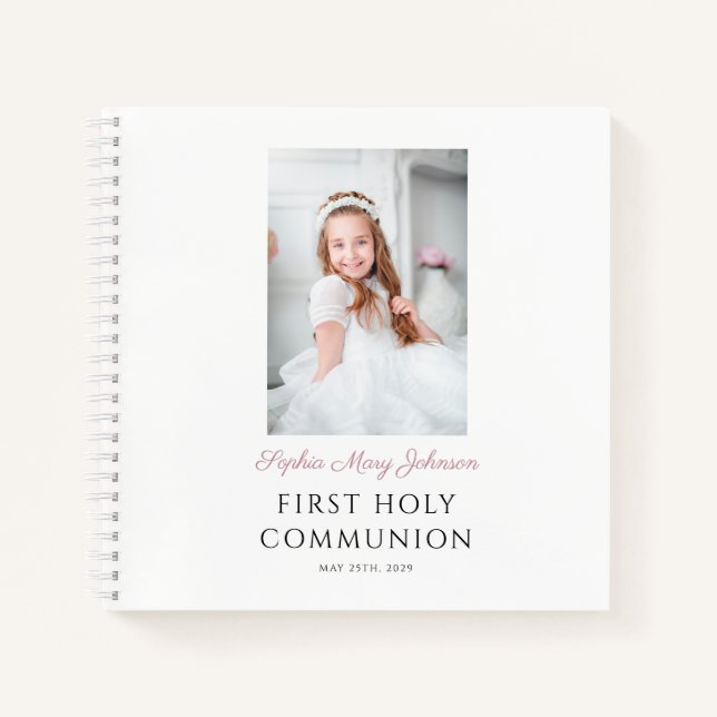 Elegantes Pink Girl First Communion Gästebuch Notizbuch (Vorderseite)