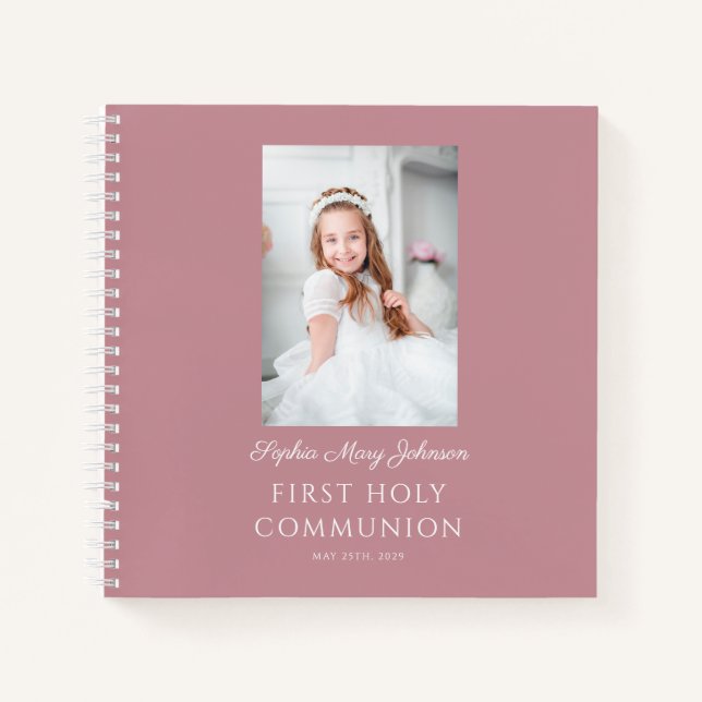 Elegantes Pink Girl First Communion Gästebuch Notizbuch (Vorderseite)