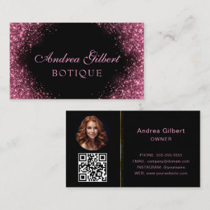 Elegantes Pink Glitter Mode Boutique Schwarz Visitenkarte