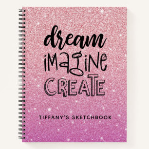 Elegantes Pink Glitzer Artist Sketchbook mit Name Notizbuch