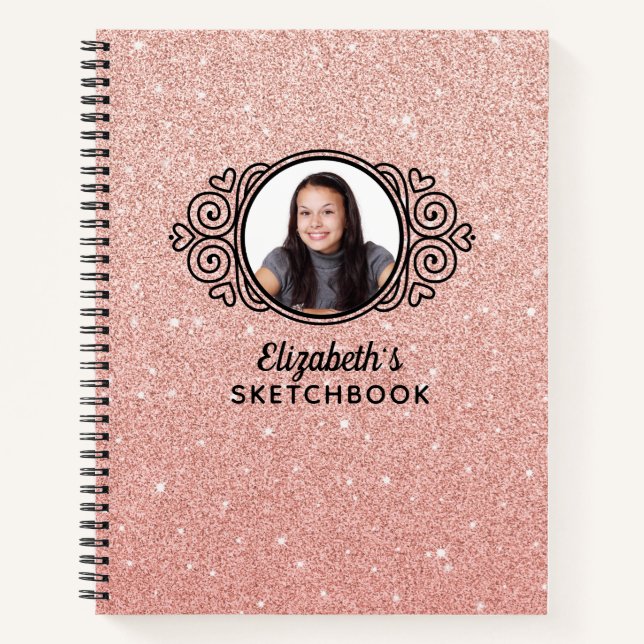 Elegantes Pink Glitzer Foto Sketchbook Notizbuch (Vorderseite)