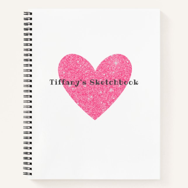 Elegantes Pink Glitzer Heart Artist Sketchbook Notizbuch (Vorderseite)