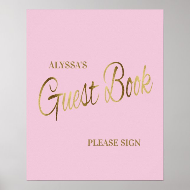 Elegantes Pink Gold Baby Shower Guestbook Poster (Vorne)