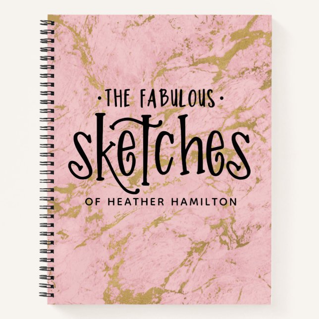 Elegantes Pink Gold Marble Sketchbook Notizbuch (Vorderseite)