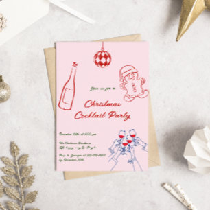 Elegantes Pink Hand Drawn Weihnachtscocktail Party Einladung