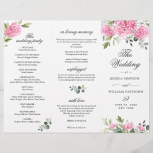 Elegantes Pink Hydrangea Hochzeitsprogramm