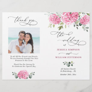 Elegantes Pink Hydrangea Hochzeitsprogramm