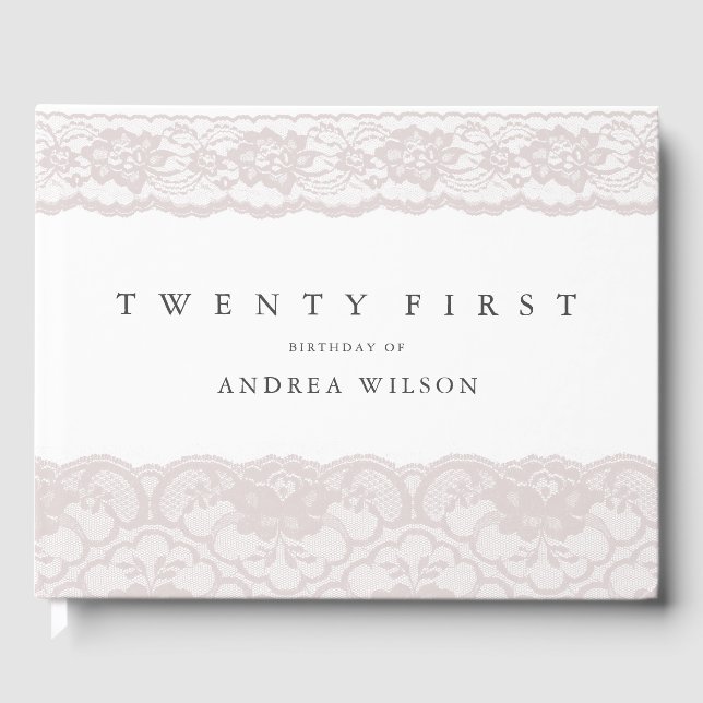 Elegantes Pink Lace 21. Geburtstag Party Gästebuch (Vorderseite)