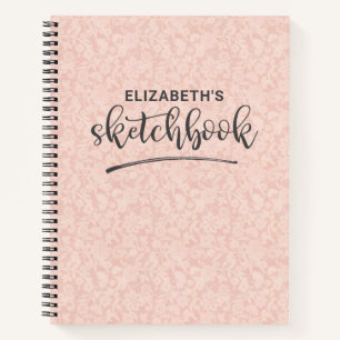 Elegantes Pink Lace Sketchbook mit Name Notebook Notizbuch