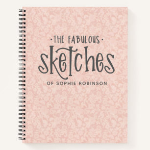 Elegantes Pink Lace Sketchbook mit Name Notebook Notizbuch