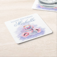 Elegantes Pink Lila Happy Birthday Tea Party