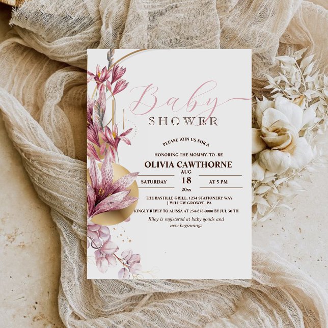 Elegantes Pink Lilies Girly Baby Shower Party Einladung (Von Creator hochgeladen)