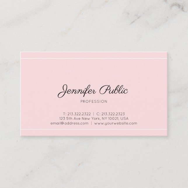 Elegantes Pink Modernes Berufliches Script Schlich Visitenkarte (Vorderseite)