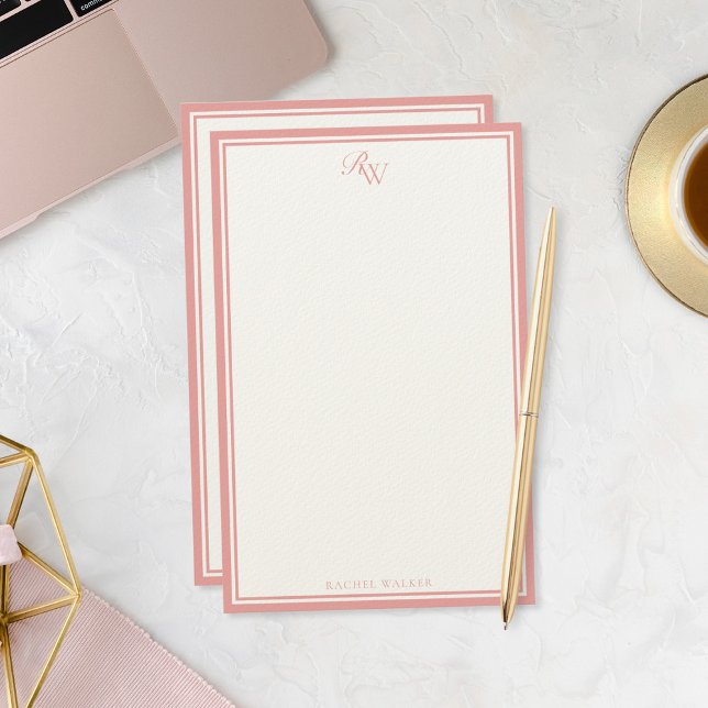 Elegantes Pink Monogramm mit zwei Rändern Briefpapier (Von Creator hochgeladen)