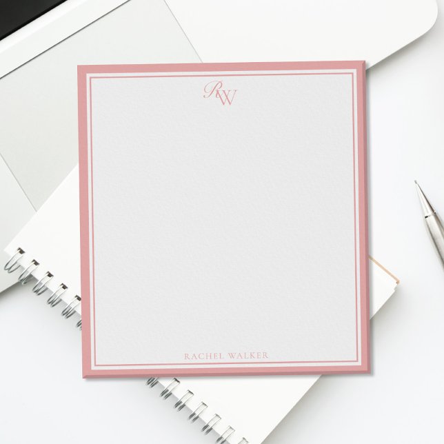 Elegantes Pink-Monogramm mit zwei Rändern Notizblock (Von Creator hochgeladen)
