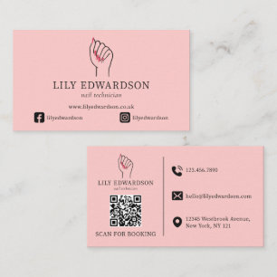 Elegantes Pink-Nageldesignerin-Logo QR-Code Visitenkarte
