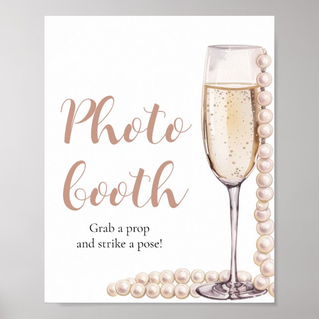 Elegantes Pink Pearls und Prosecco Foto Booth Sign Poster (Vorne)