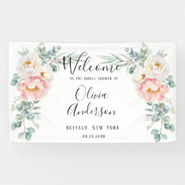 Elegantes Pink Peony Eucalyptus Brautparty Banner