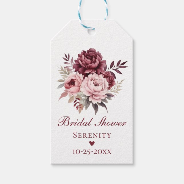 Elegantes Pink Pink Burgundy Peony Brautparty Geschenkanhänger (Vorderseite)