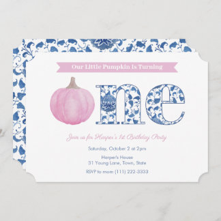 Elegantes Pink Pumpkin Baby Girl 1. Geburtstag Par Einladung
