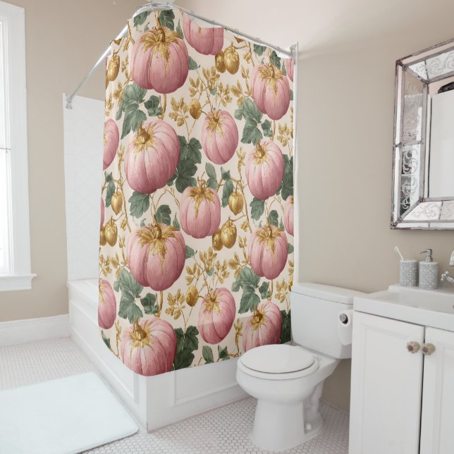Elegantes Pink Pumpkins Autumn Design Duschvorhang (Beispiel)