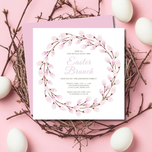 Elegantes Pink Pussy Willow Osterfest Einladung (Cute Pink Pussy Willow Easter Brunch Invitation)